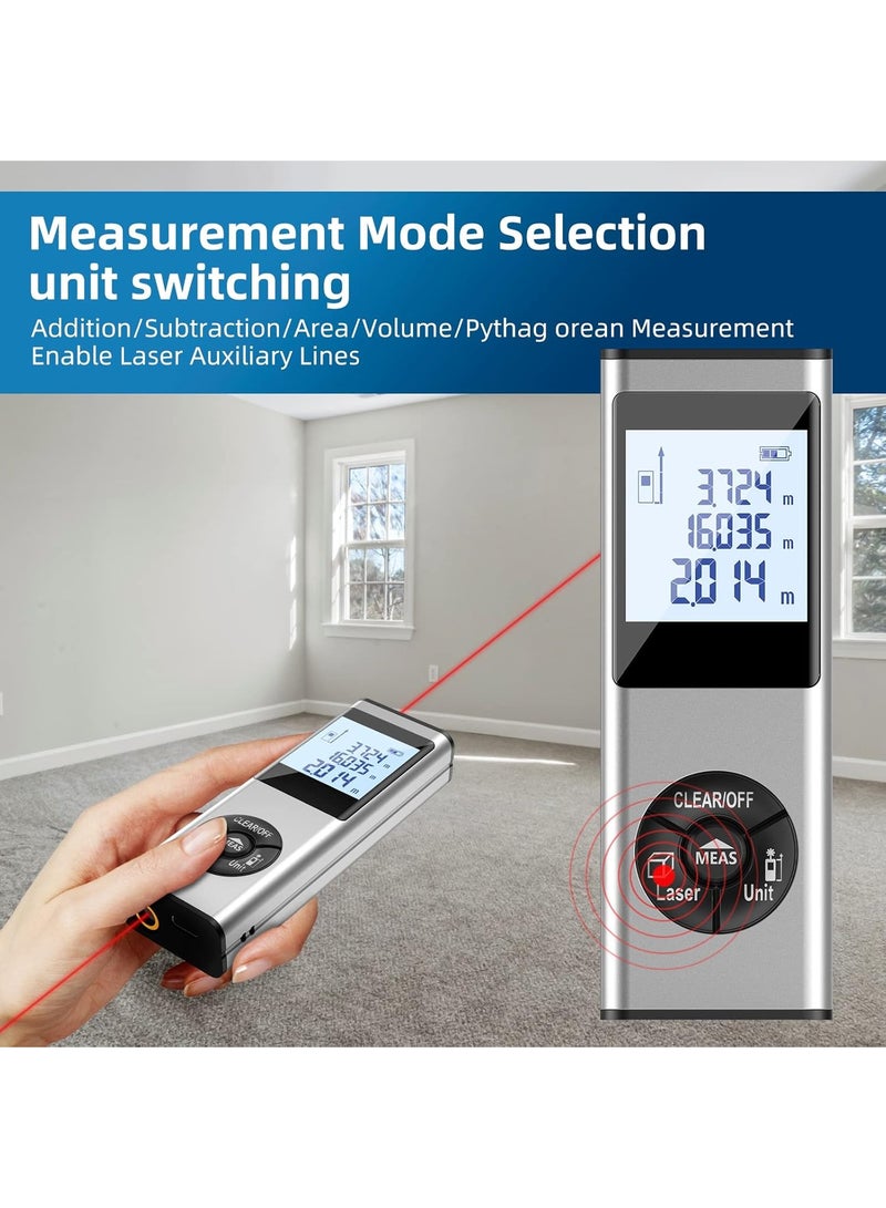 HongSheng 100M/328Ft Digital Laser Distance Meter with Cross-Line Laser, Rechargeable Aluminum Laser Measure, Laser Measuring Tool, Laser Tape Measure, M/in/Ft Unit Switching, Measure Distance, Area, Volume - Image 5