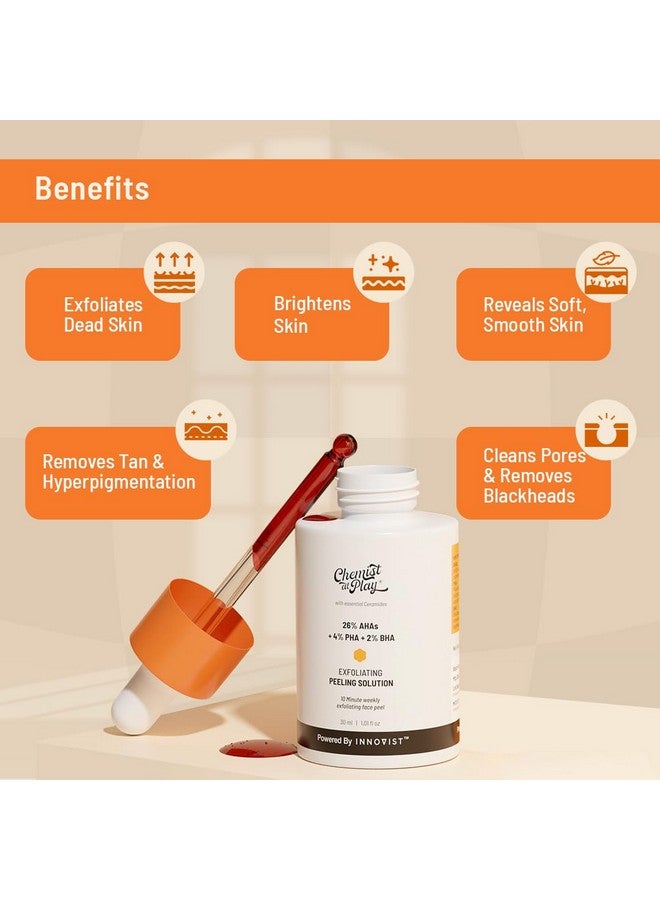 كيميست_أت_بلاي محلول تقشير 26% Aha و2% Bha و4% Pha | مقشر كيميائي للوجه | حمض الجليكوليك (Aha)، وحمض الساليسيليك (Bha)، وحمض اللاكتوبينويك (Pha) | تقشير تان أوف لمدة 10 دقائق | تم اختباره بواسطة الجلد | 30 مل - Image 5