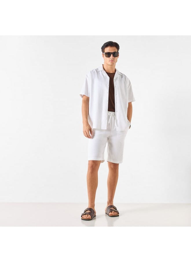 Iconic Iconic Solid Linen Blend Shorts with Pockets  - Image 2