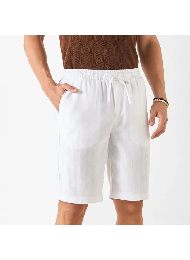 Iconic Iconic Solid Linen Blend Shorts with Pockets