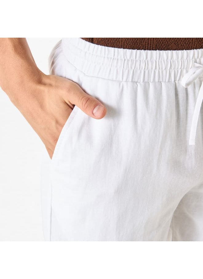 Iconic Iconic Solid Linen Blend Shorts with Pockets  - Image 4