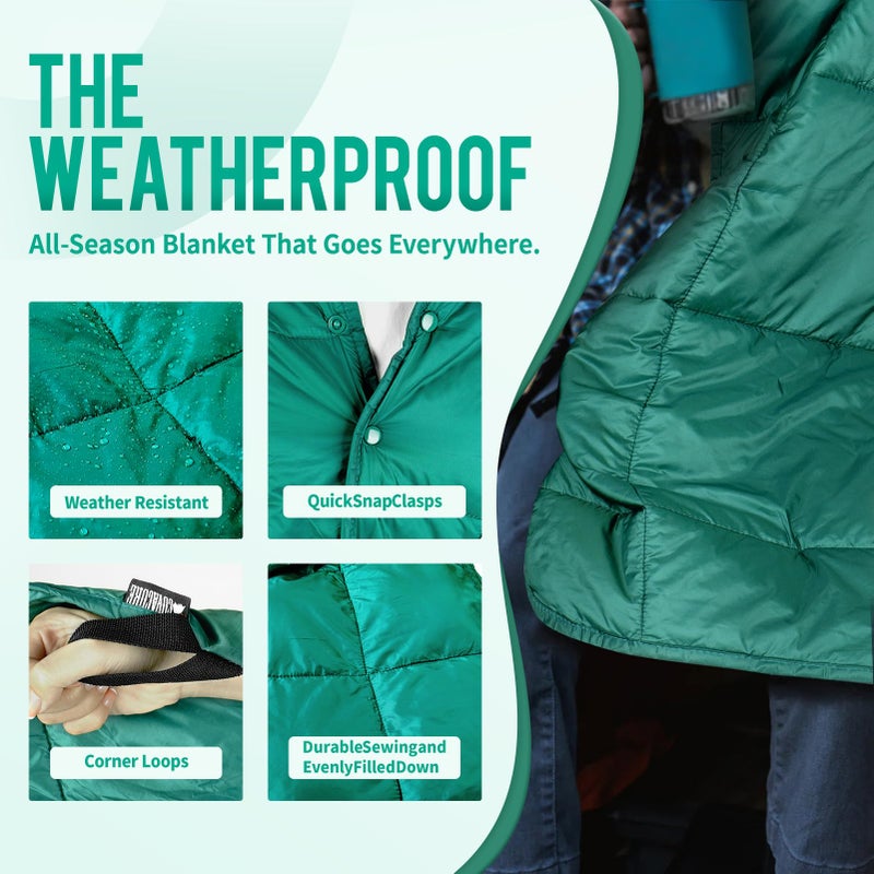 covacure Camping Blanket - Waterproof Outdoor Blanket, Packable & Lightweight, Warm Puffy Quilt for Camping, Hiking, Backpacking, Travel, Beach Essentials (Down Green) - Image 4