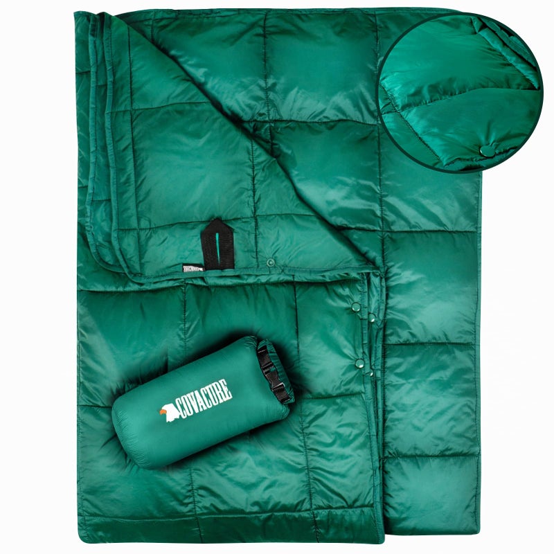 covacure Camping Blanket - Waterproof Outdoor Blanket, Packable & Lightweight, Warm Puffy Quilt for Camping, Hiking, Backpacking, Travel, Beach Essentials (Down Green) - Image 1