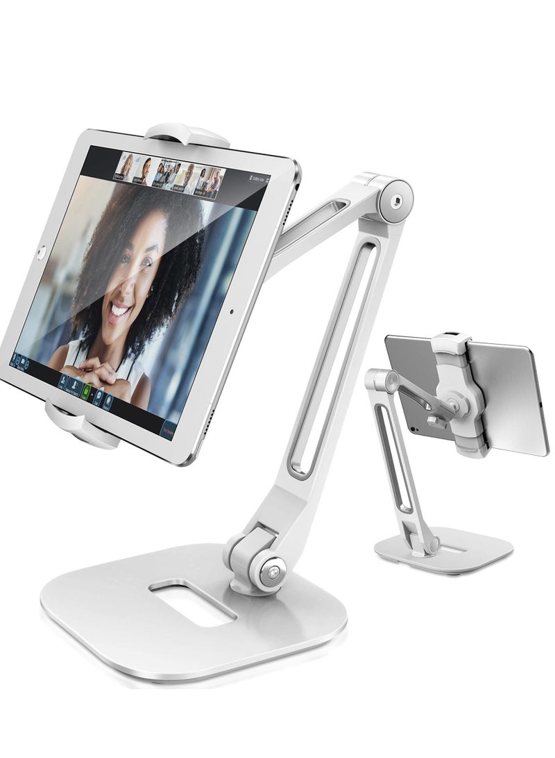 Captaintech Adjustable Multi-Angle Tablet Stand, 360° Rotates Tablet Holder Universal, iPad Desk Mount, Compatible with 4”-11" iPad/Mini/Air/Pro, Suitable for Home Office (White) - Image 1