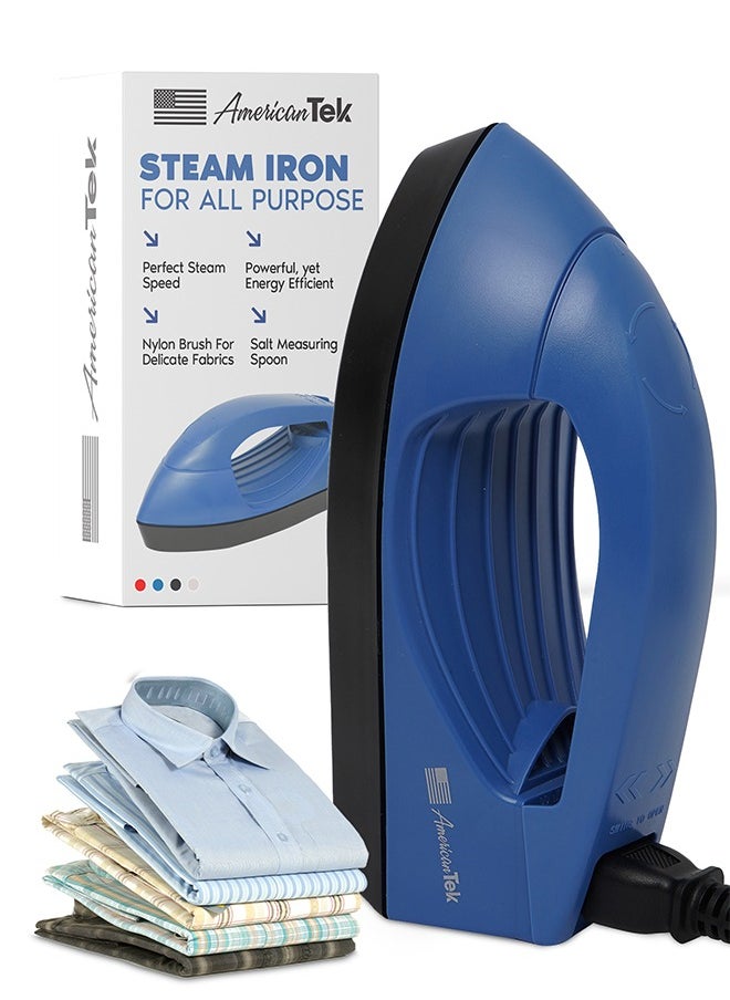 American Tek - Powerful Steam Iron with constant steam-Non Stick and Fast Heating Blue - Image 1
