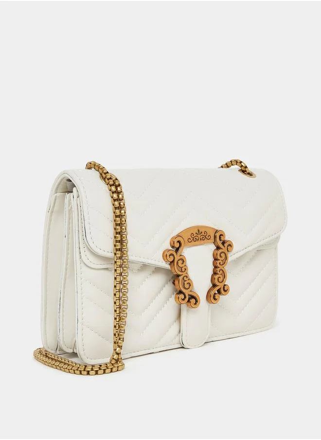 Styli Textured Buckle Quilted Shoulder Bag