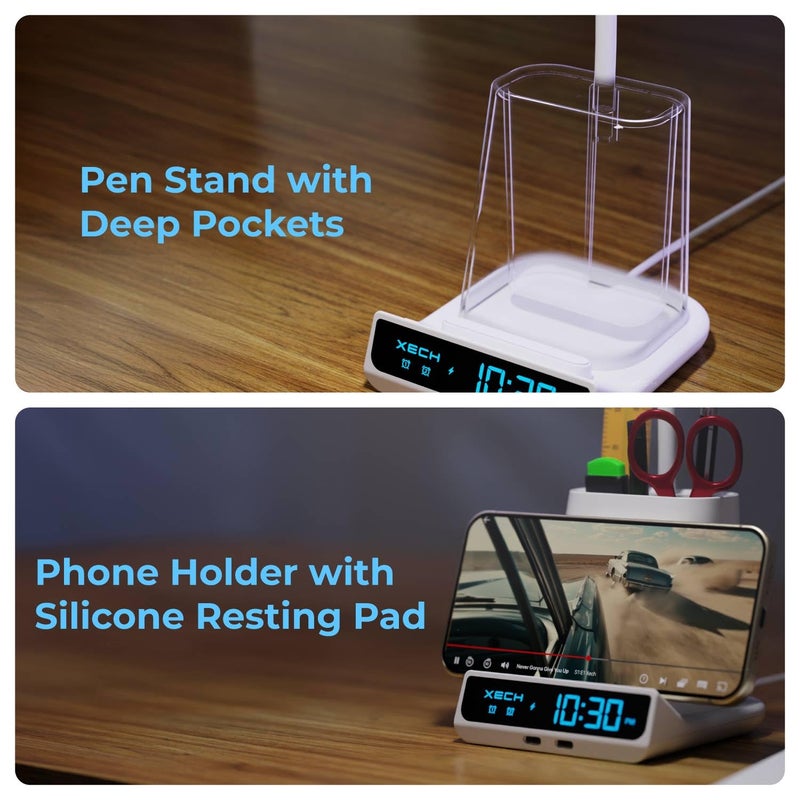 Xech ساعة منبه رقمية للنائمين بعمق | مصباح مع شاحن لاسلكي سريع بقوة 15 واط ومنافذ USB-C مزدوجة | إدخال سلكي من نوع C | هدايا رأس السنة للرجال والأولاد | صنع في الهند (أبيض، كويست ألترا) - Image 5