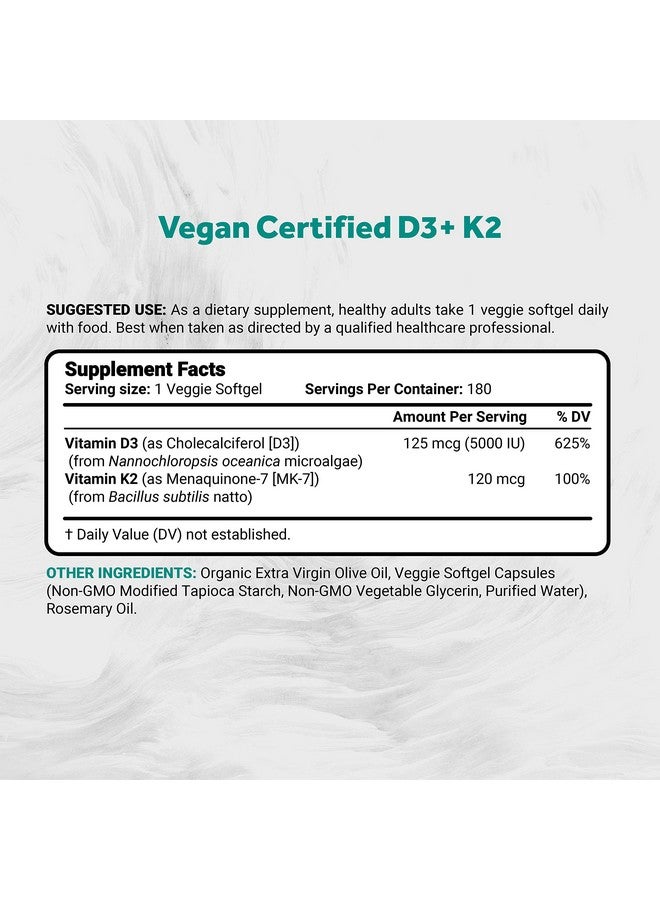 Naturalis Vegan Vitamin D3 + K2 With Extra Virgin Olive Oil; 5000Iu Vitamin D With 120Mcg Mk7 Vitamin K; Better Support For Bone & Immune Health; Vegan Society Certified 180 Softgels - Image 3