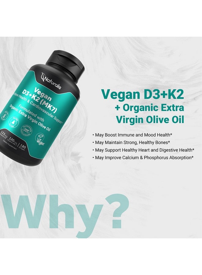 Naturalis Vegan Vitamin D3 + K2 With Extra Virgin Olive Oil; 5000Iu Vitamin D With 120Mcg Mk7 Vitamin K; Better Support For Bone & Immune Health; Vegan Society Certified 180 Softgels - Image 5