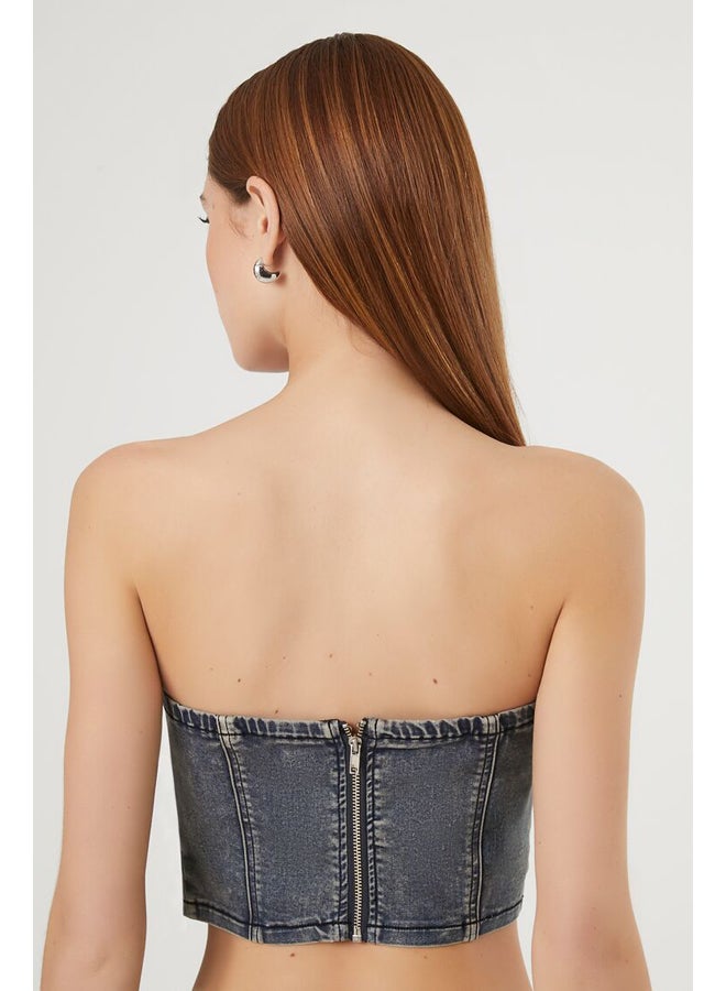 FOREVER 21 Mineral Wash Denim Tube Top - Image 4