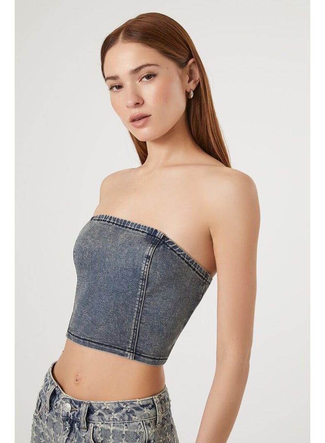 FOREVER 21 Mineral Wash Denim Tube Top - Image 3