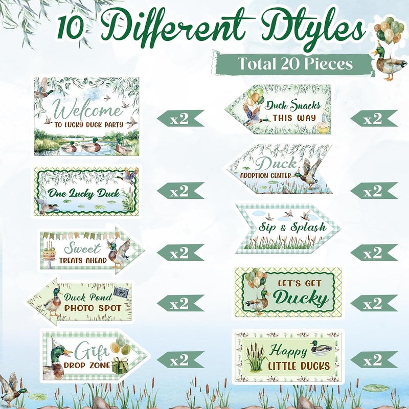 Skylety 20 Pieces Party Direction Signs Decor, Welcome Directional Signs for Birthday Showman Themes Party Decoration Accessories(Mallard Duck,Green) - Image 4