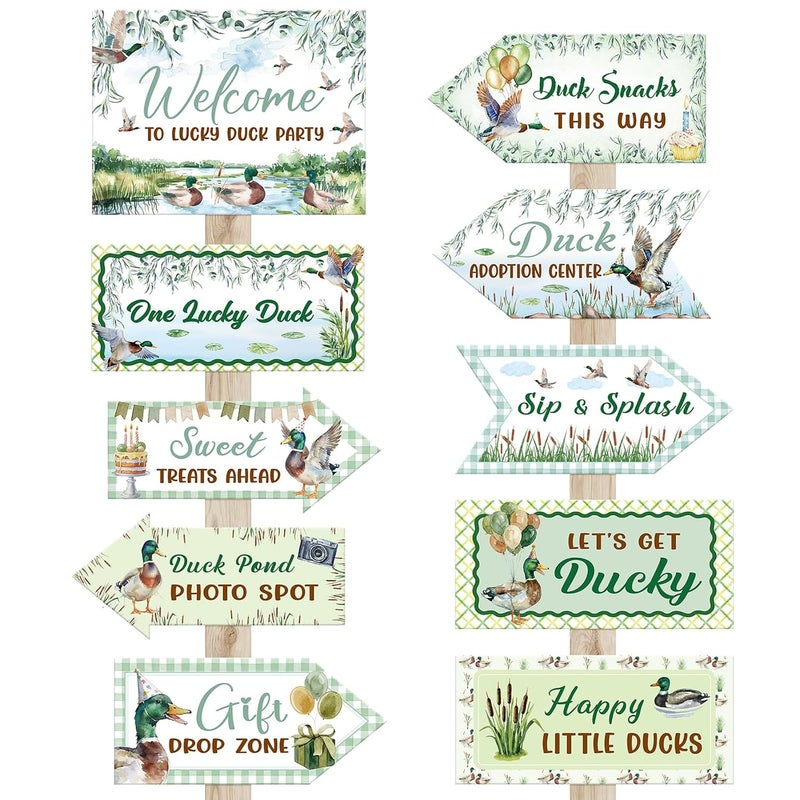 Skylety 20 Pieces Party Direction Signs Decor, Welcome Directional Signs for Birthday Showman Themes Party Decoration Accessories(Mallard Duck,Green) - Image 1