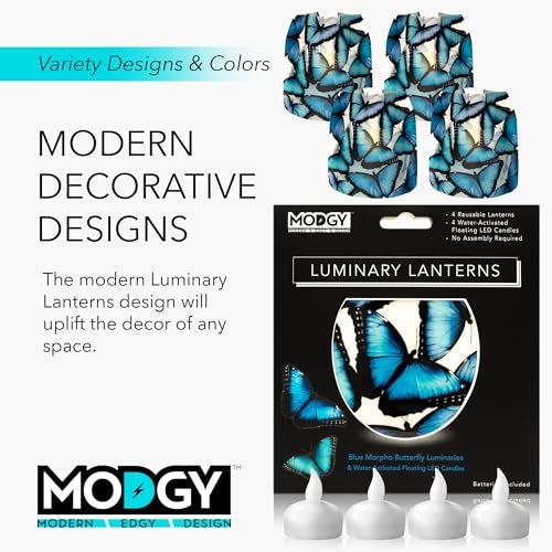 MODGY Luminary Lanterns Floating LED Candles with Batteries Included - Luminaries are Great for Weddings, Parties, Patios & Celebrations of All Kinds (Morpho), Pack of 4 - Image 5