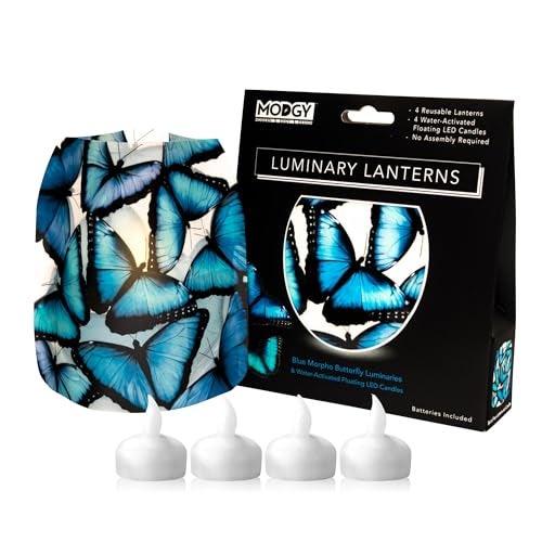 MODGY Luminary Lanterns Floating LED Candles with Batteries Included - Luminaries are Great for Weddings, Parties, Patios & Celebrations of All Kinds (Morpho), Pack of 4 - Image 1