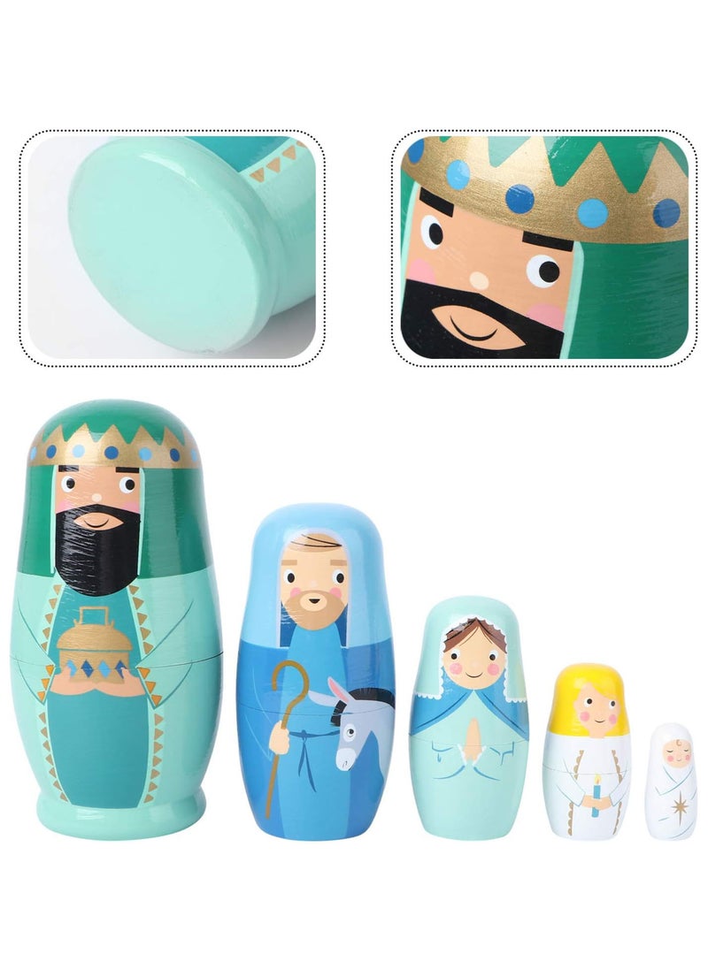 GGOOT 5Pcs Russian Nesting Dolls Christmas Matryoshka Dolls Matryoshka Wooden Toys Xmas Gifts for Children Kids Christmas Winter Party Wishing Gift  - Image 2