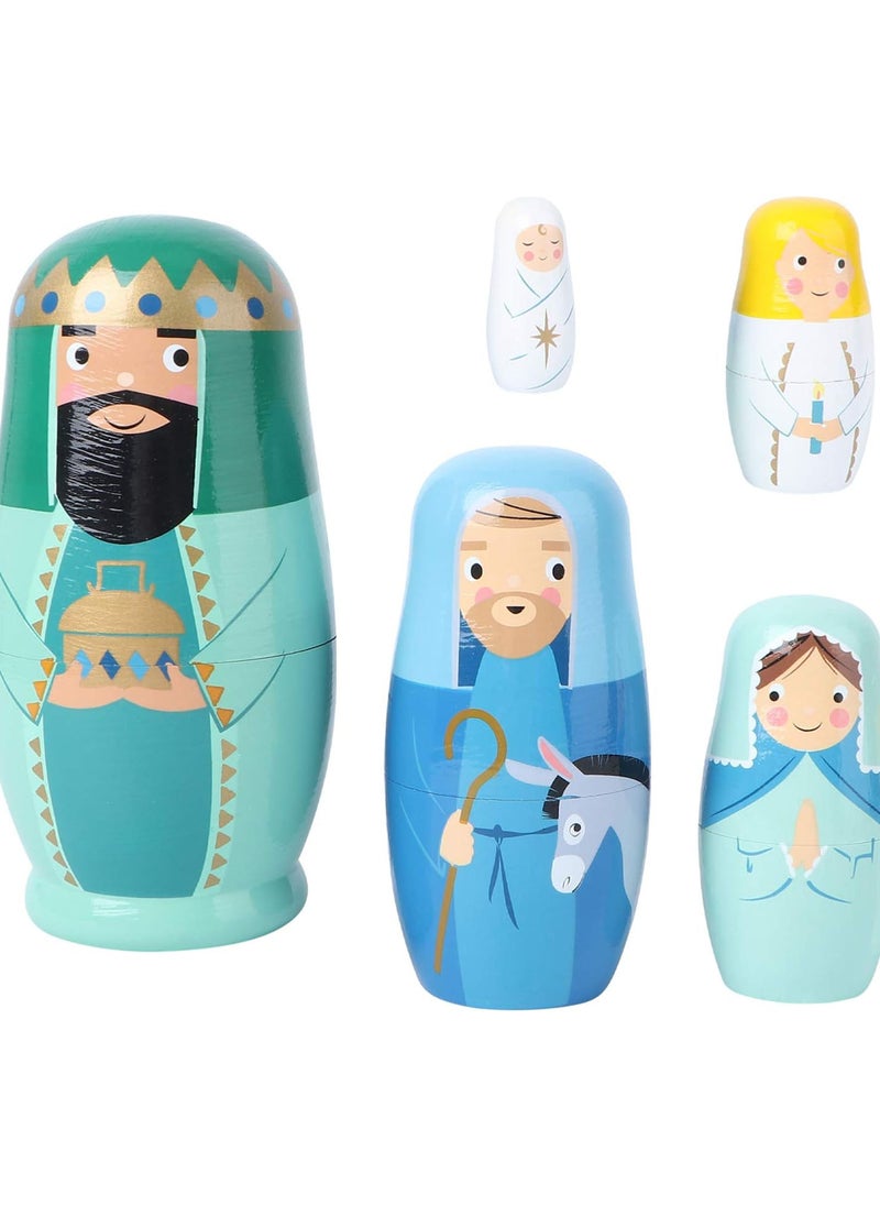 GGOOT 5Pcs Russian Nesting Dolls Christmas Matryoshka Dolls Matryoshka Wooden Toys Xmas Gifts for Children Kids Christmas Winter Party Wishing Gift  - Image 1