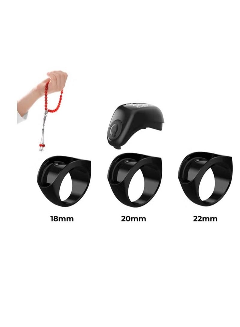 خاتم الذكي أسود للتذكير بالتسبيح وأوقات الصلاة مع عداد رقمي وتطبيق موبايل - تصميم عصري بثلاثة مقاسات - Image 3