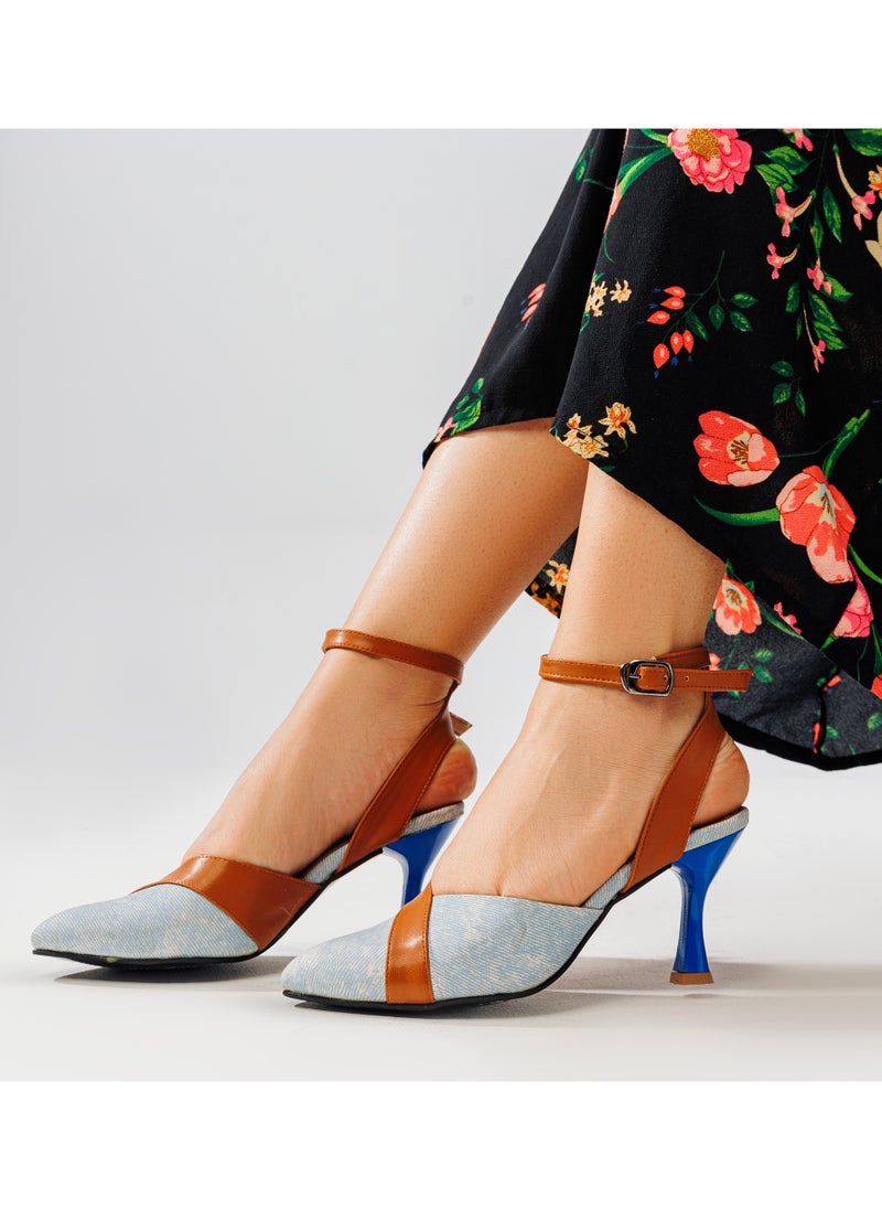 LIFESTYLISH - Shoes Heels Leather In Fabric F-11 -Blue Sky - Image 1