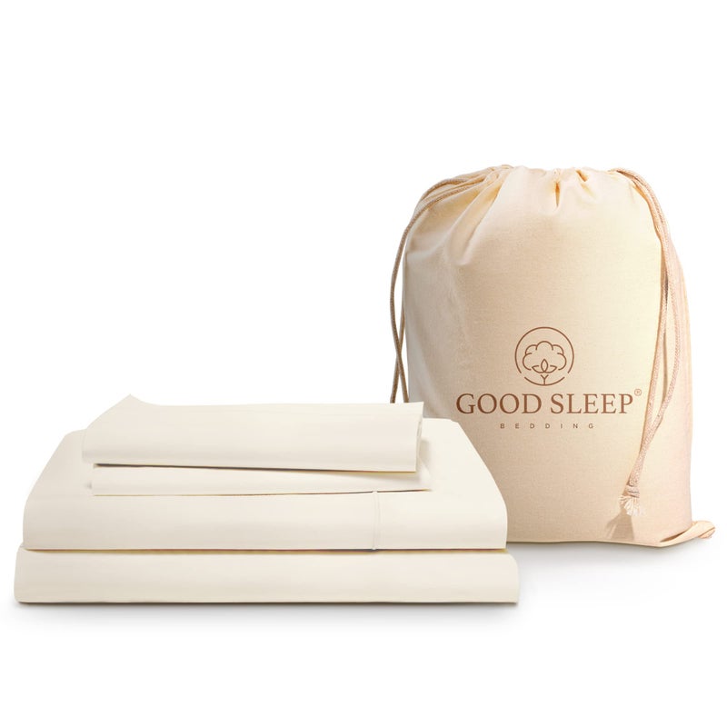 Good Sleep Bedding Thread Count Cotton Sheets 100 Long Staple Egyptian Cotton Queen Size BedSheets 4 Piece Cotton Ivory Sheet Set Fits Mattress Upto 16 Inches Deep Pocket Queen 4 Pc Sheet Set