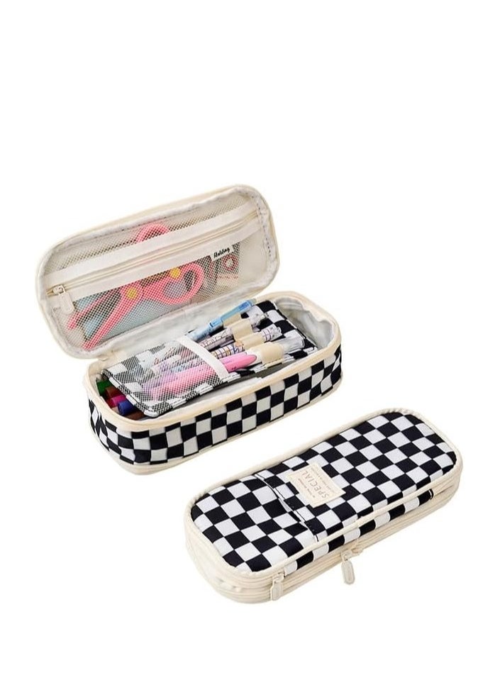 Generic Large Pencil Case Big Capacity 3 Compartments Canvas Pencil Pouch for Teen Boys Girls School Students Big Capacity Pencil Case Large Storage Pencil Bag for Adults Office (Black SHUI) 
