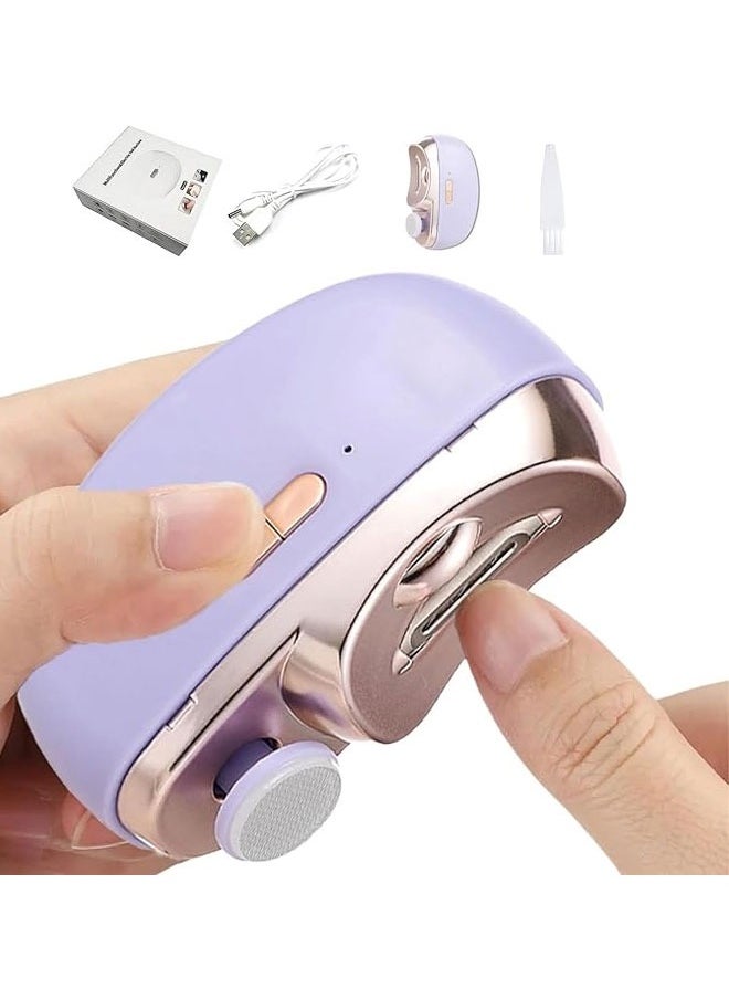 BOUND MOAT - Electric Nail Clipper with Light 2-in-1 Electric Polishing Automatic Nail Clippers Fingernail Cutter and File 2 in 1 Design USB Rechargeable Safety Fingernail Trimmer for Baby, Kids, Seniors and Adult (Purple Color) - Image 1