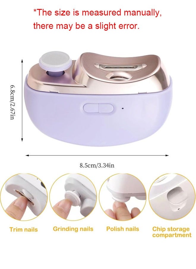 BOUND MOAT - Electric Nail Clipper with Light 2-in-1 Electric Polishing Automatic Nail Clippers Fingernail Cutter and File 2 in 1 Design USB Rechargeable Safety Fingernail Trimmer for Baby, Kids, Seniors and Adult (Purple Color) - Image 1