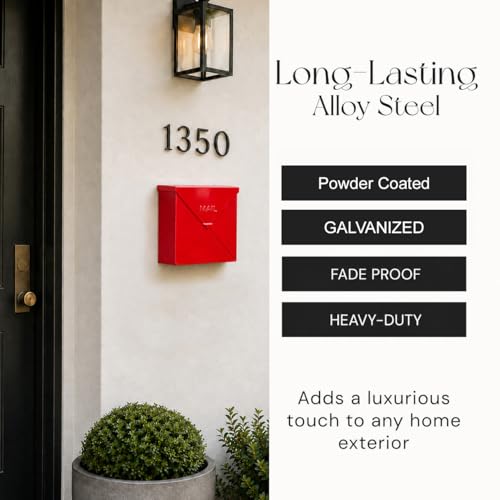 NACH Mailboxes for Outside Wall Mount 10 x 10 x 4 inch Red Mail Boxes for House Outside Waterproof Mailboxes for Outside Chicago Style Mail Box - Image 3