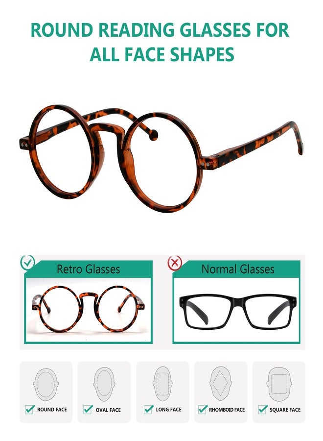 Eyekepper Pack of 4 Oversized Round Reading Glasses (2 Black and 2 Tortoiseshell) for Men Women Vintage Reading Aid with Spring Hinges +2.50 - Image 5