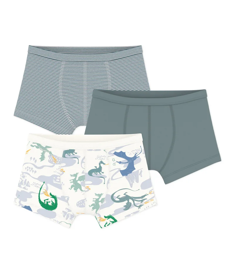 Petit Bateau Pack Of Children's Dragon Print Cotton Boxers With Covered Waistbands