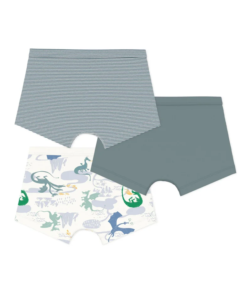 Petit Bateau Pack Of Children's Dragon Print Cotton Boxers With Covered Waistbands