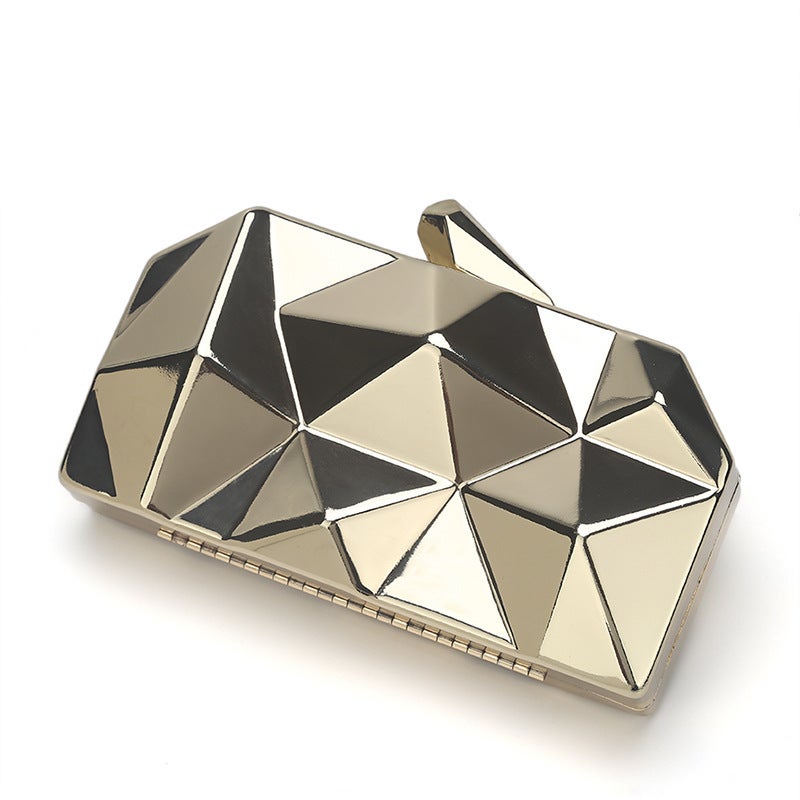 Internet Celebrity Hand-Held Evening Bag Geometric Diamond Design Messenger Bag Mini Chain Small Square Bag Metal Box Bag - Image 4