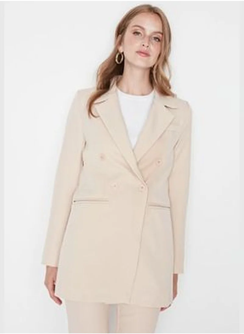 trendyol Stone Woven Blazer Jacket with Regular Lined TWOSS21CE0022.