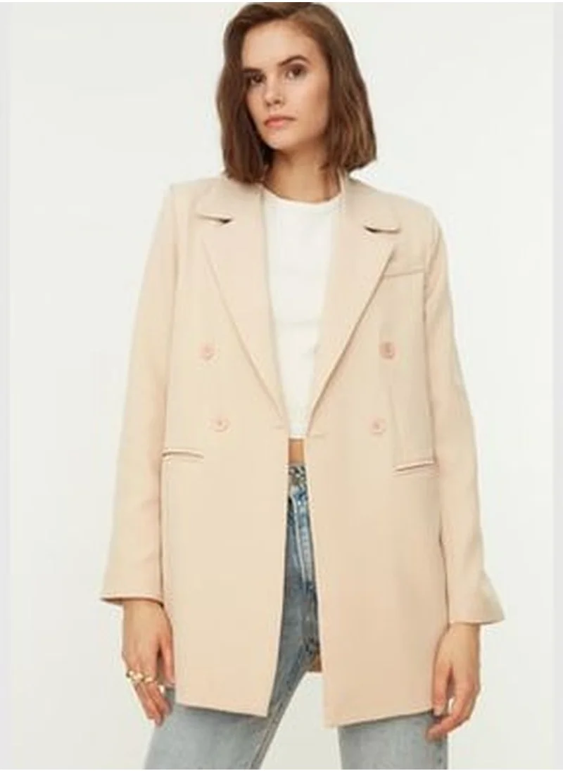 trendyol Stone Woven Blazer Jacket with Regular Lined TWOSS21CE0022.