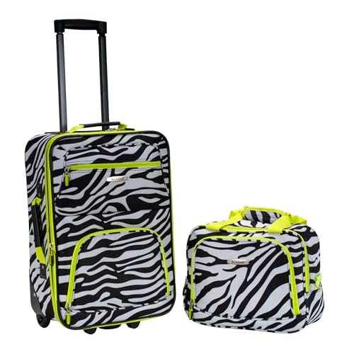 Rockland Fashion Softside Upright Luggage Set, Expandable, Lime Zebra, 2-Piece (14/19) - Image 1