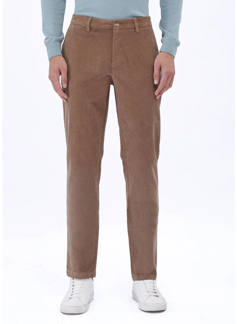 Kip Camel Hair Woven Regular Fit Velvet Casual Cotton Blend Trousers