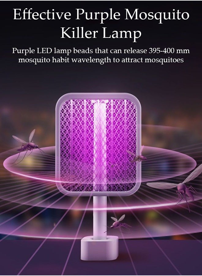 DUNISO - Electric Fly Swatter, Rotating Head Bug Zapper Racket with 180° Folding Telescopic Extension 1200mAh Rechargeable Mosquito Swatter Mosquito Killer Lamp with Base for Indoor and Outdoor - Image 1