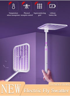 Electric Fly Swatter, Rotating Head Bug Zapper Racket with 180° Folding Telescopic Extension 1200mAh Rechargeable Mosquito Swatter Mosquito Killer Lamp with Base for Indoor and Outdoor