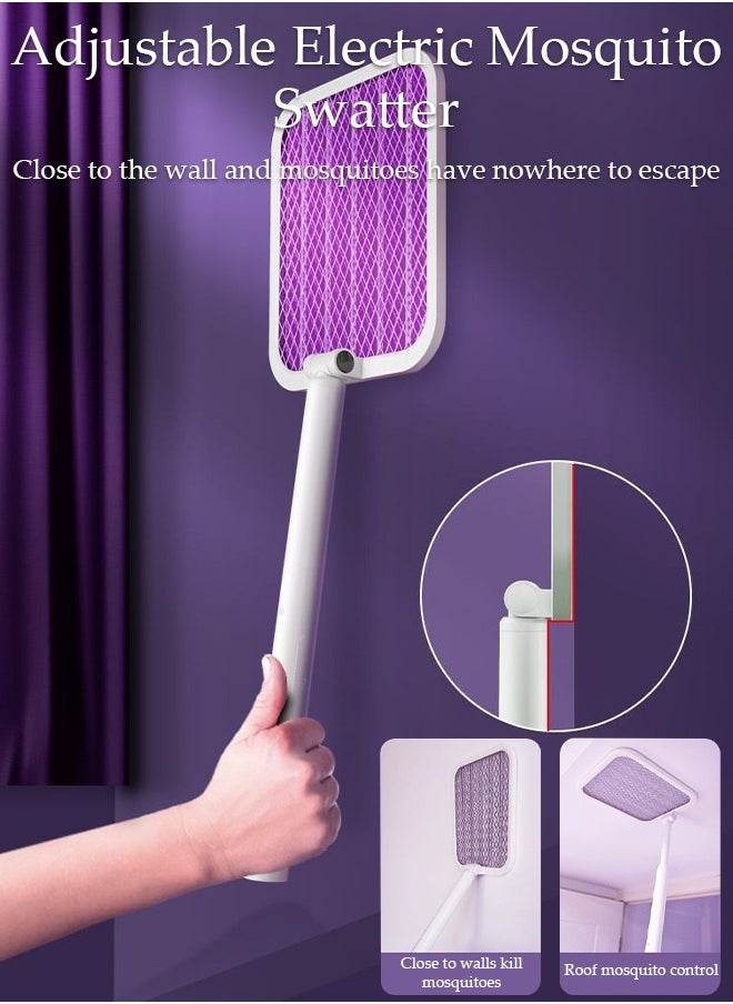 DUNISO - Electric Fly Swatter, Rotating Head Bug Zapper Racket with 180° Folding Telescopic Extension 1200mAh Rechargeable Mosquito Swatter Mosquito Killer Lamp with Base for Indoor and Outdoor - Image 1
