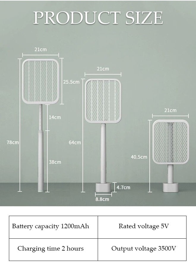 DUNISO - Electric Fly Swatter, Rotating Head Bug Zapper Racket with 180° Folding Telescopic Extension 1200mAh Rechargeable Mosquito Swatter Mosquito Killer Lamp with Base for Indoor and Outdoor - Image 1