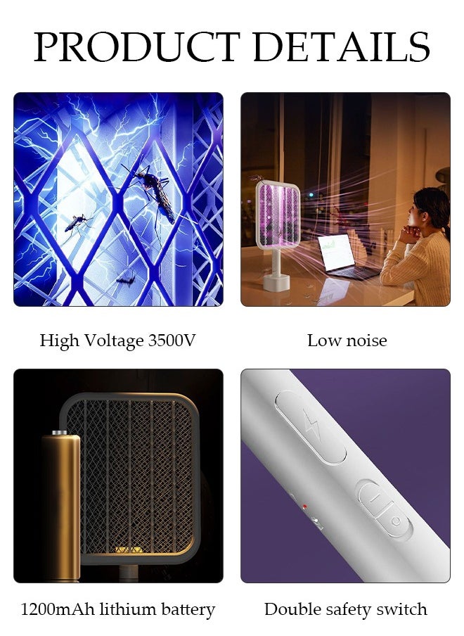 DUNISO - Electric Fly Swatter, Rotating Head Bug Zapper Racket with 180° Folding Telescopic Extension 1200mAh Rechargeable Mosquito Swatter Mosquito Killer Lamp with Base for Indoor and Outdoor - Image 1