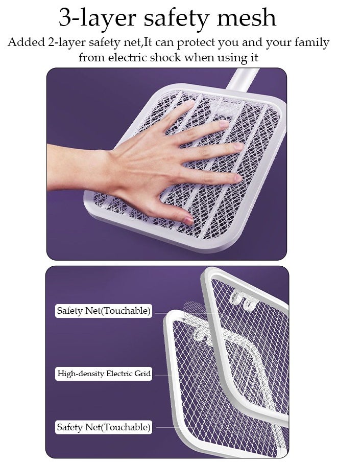DUNISO - Electric Fly Swatter, Rotating Head Bug Zapper Racket with 180° Folding Telescopic Extension 1200mAh Rechargeable Mosquito Swatter Mosquito Killer Lamp with Base for Indoor and Outdoor - Image 1