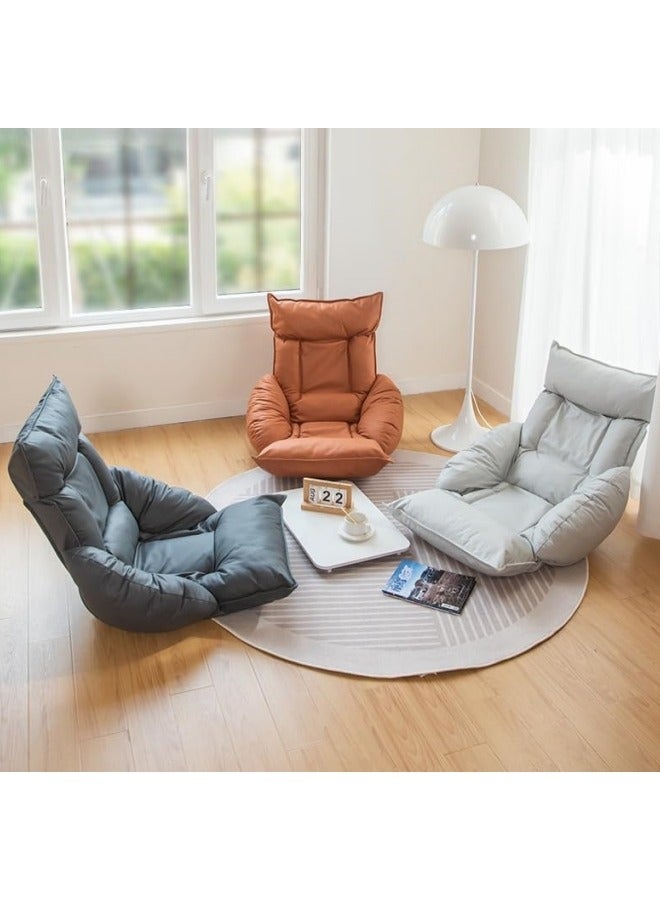 GGEROU Faux Leather Lazy Sofa Japanese Tatami Bed Armchair Removable and Washable Folding Living Room Bay Window Sofa Chair Beige 60x75x127 cm - Image 3