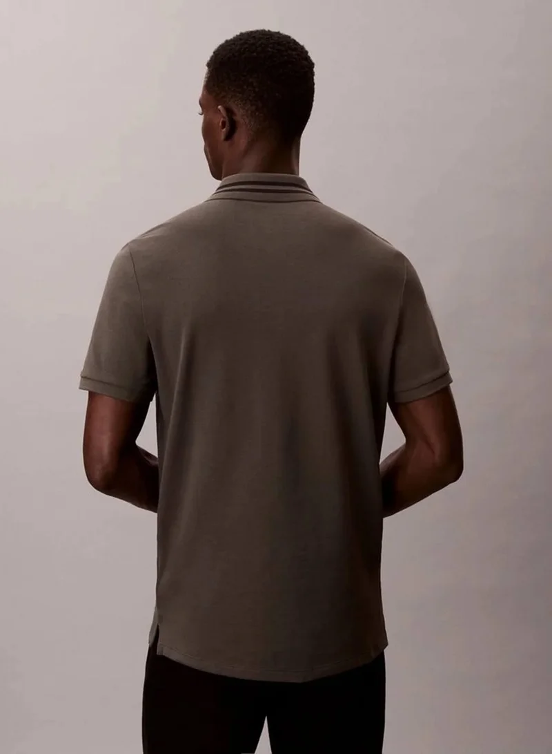 Calvin Klein Jeans Monogram Logo Pique Tipped Classic Polo Shirt