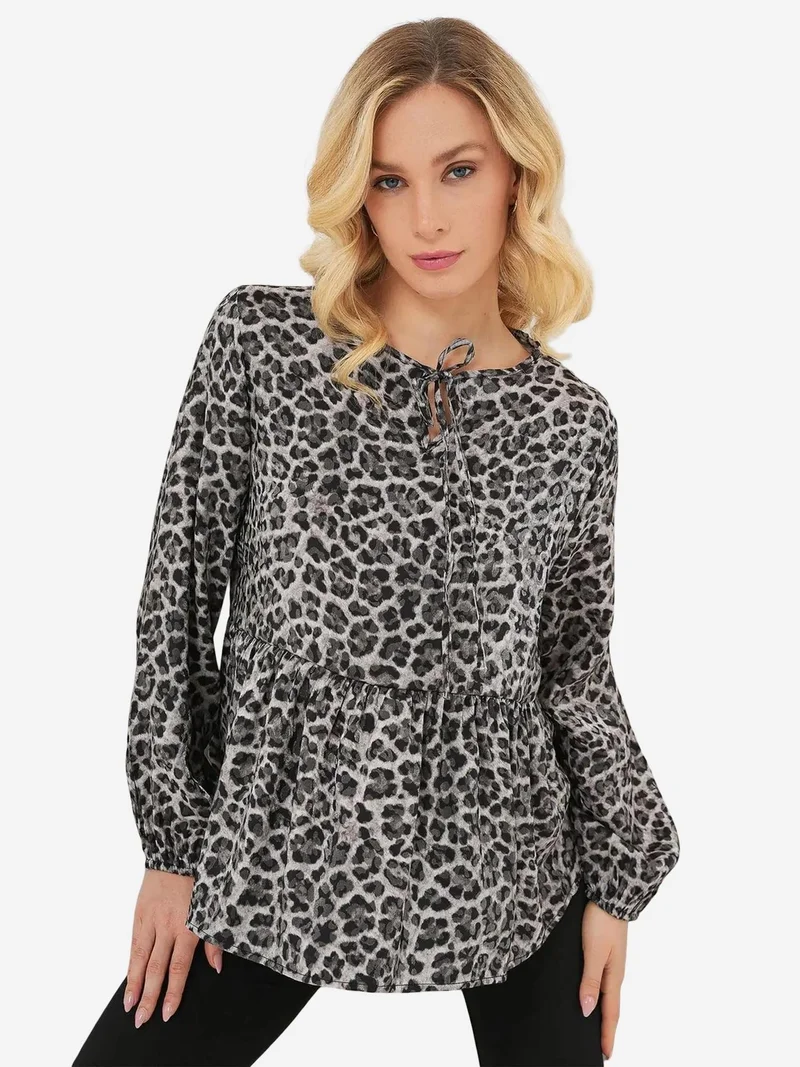 بيغ دارت بلوزة بأكمام طويلة بطبعة سيفون مع تفاصيل ربط