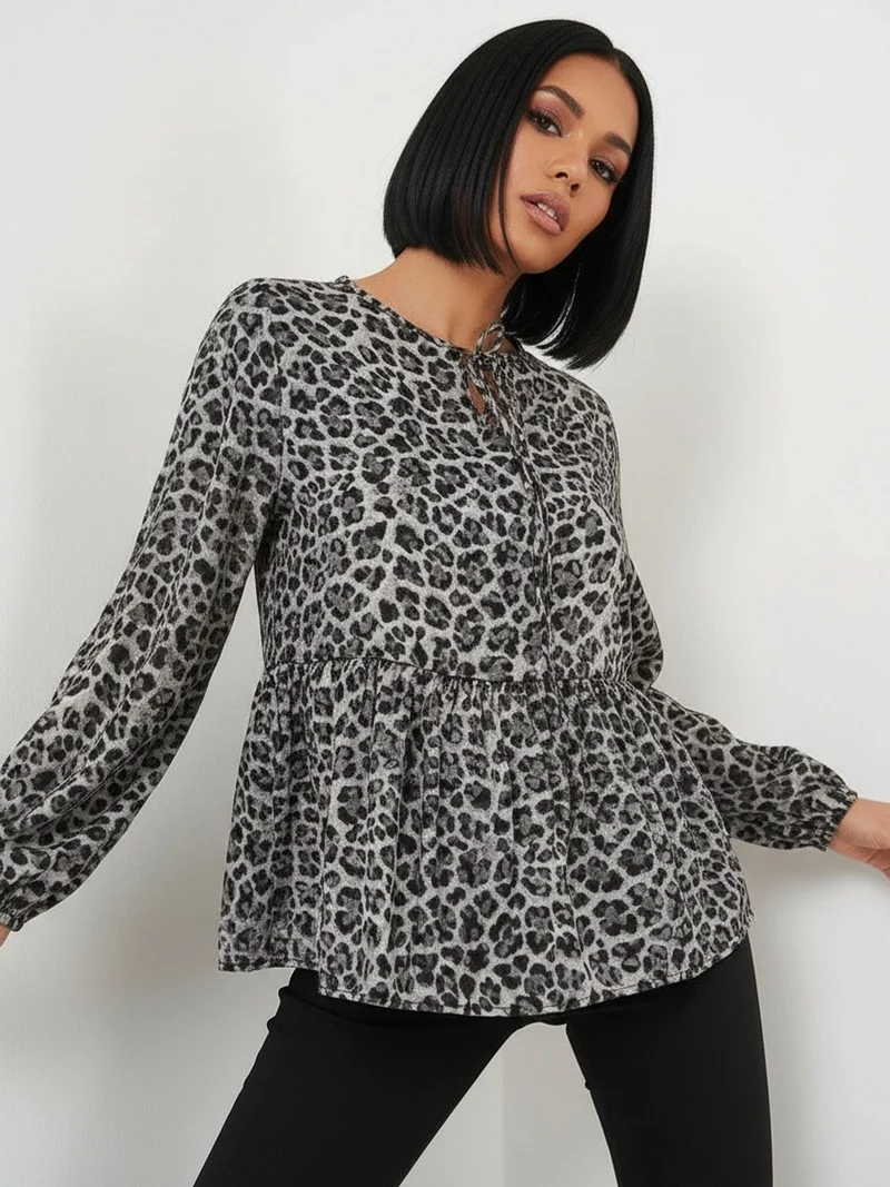BIG DART BDART Printed Siphon Long Sleeve Blouse with Binding Detail