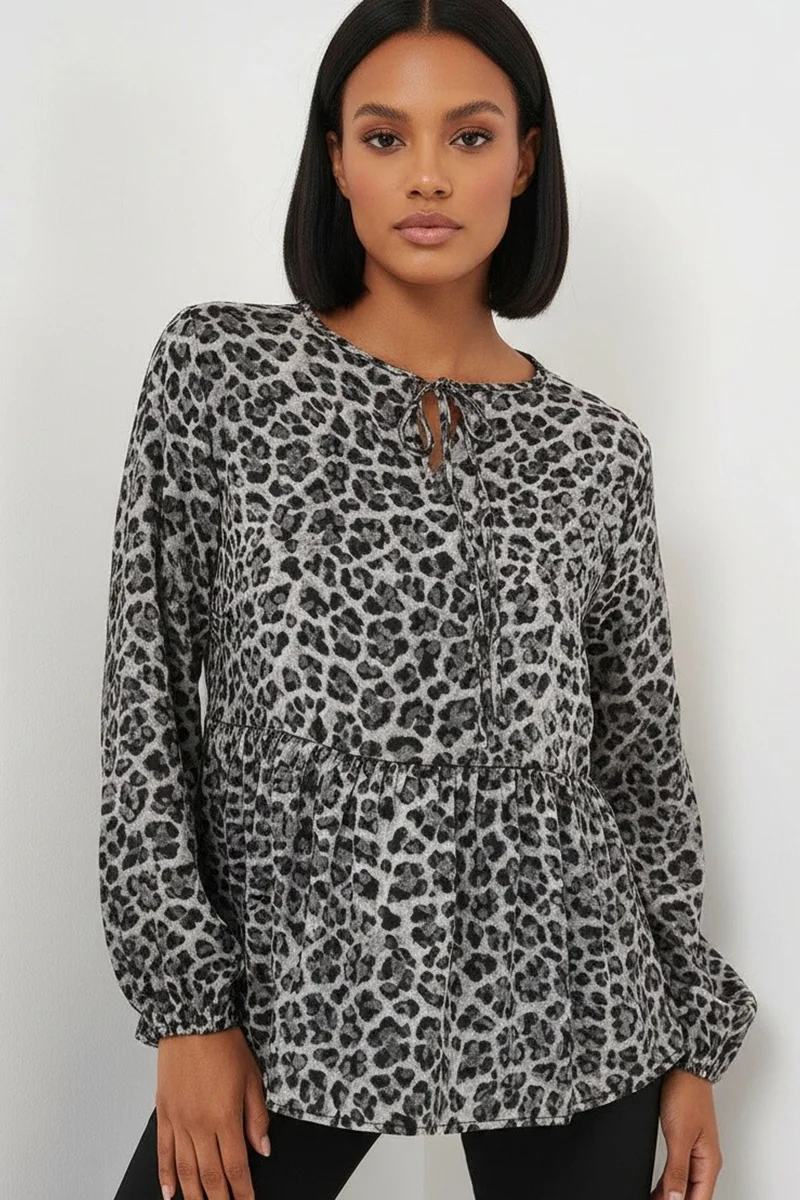 Big Dart BDART Printed Siphon Long Sleeve Blouse with Binding Detail