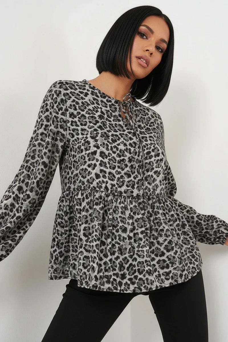 Big Dart BDART Printed Siphon Long Sleeve Blouse with Binding Detail