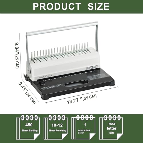 HOUYEE Binding Machine 19 Holes 450 Sheets Comb Binding Machines with 50 PCS 12 Comb Binding Spines Comb Binder Machine for Letter Size PaperAdjustable Margin - Image 3