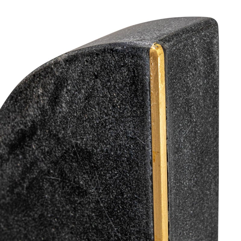 Creative Co-op Boho Arched Semicircle Marble Bookends with Brass Detail, Set of 2, Black - Image 3